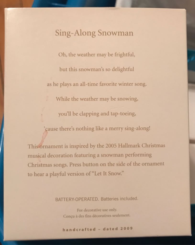 Singing Snowman Hallmark Keepsake   (Magic Light And Sound) ornament collectible - Main Image 2
