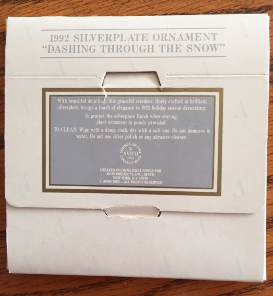 1992 Dashing Through The Snow - Avon Ornaments (Avon Fine Collectibles) ornament collectible - Main Image 2