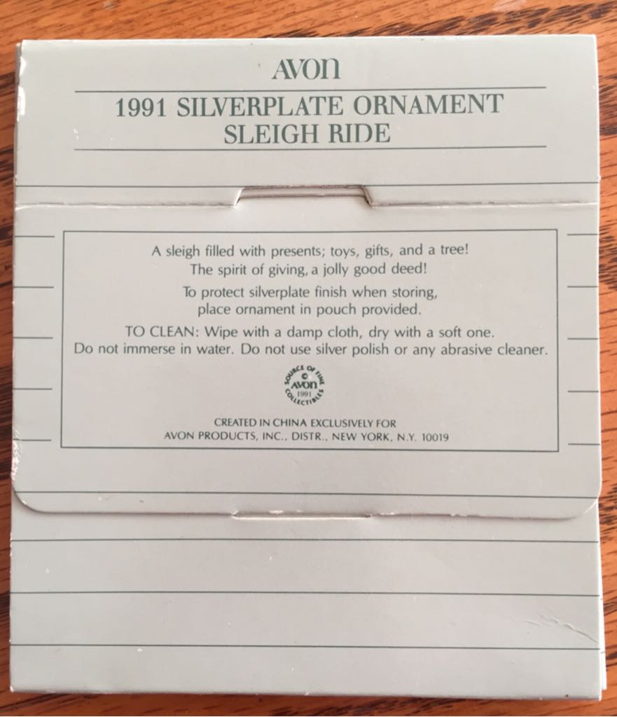 1991 Sleigh Ride - Avon Ornaments (Avon Fine Collectibles) ornament collectible - Main Image 2