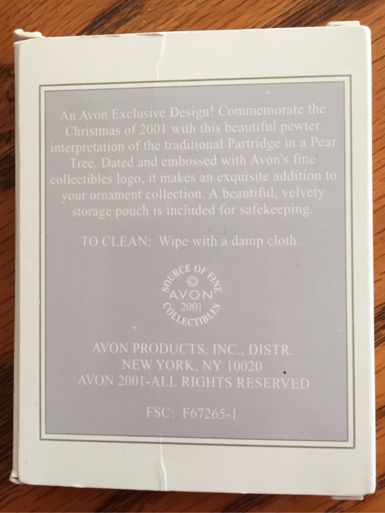 2001 Partridge In A Pear Tree - Avon Ornaments (Hanging Ornament) ornament collectible - Main Image 2