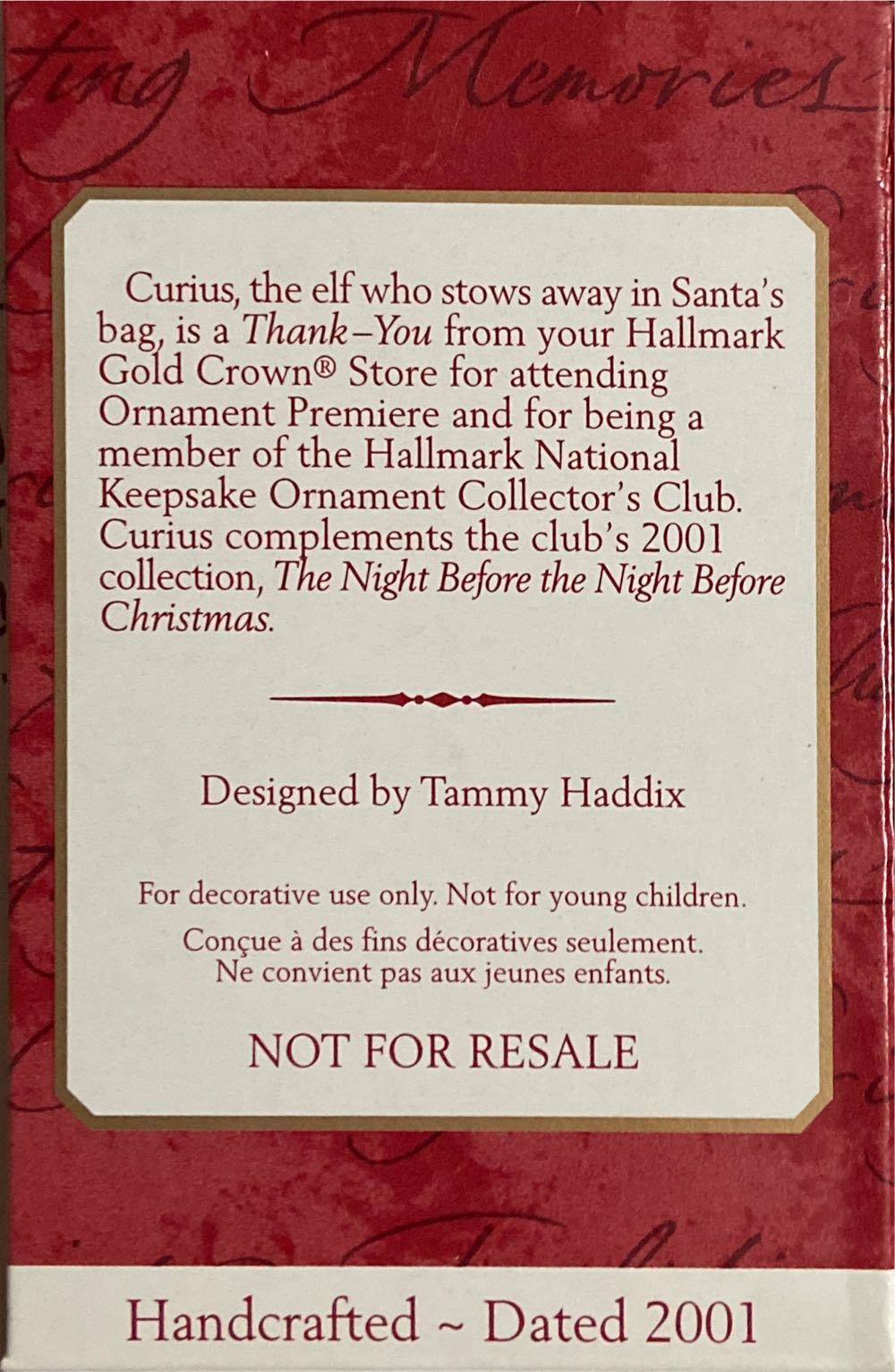 Curious The Elf - Twas The Night Before Christmas (Club Premiere Ornament) ornament collectible - Main Image 3