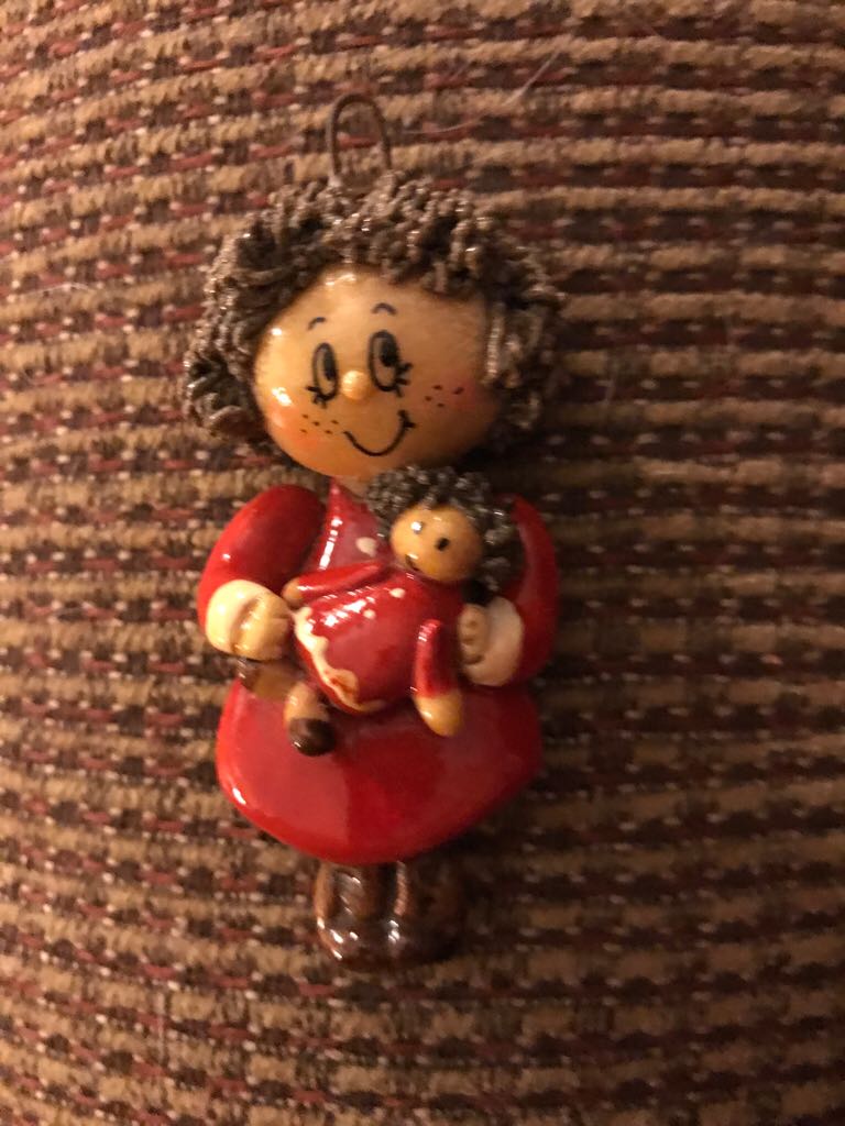 Salt Dough Girl With Doll  (Handcrafted) ornament collectible - Main Image 1