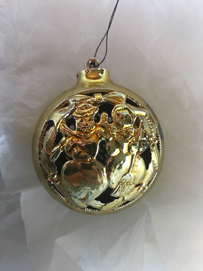 Bradford - Round - Figural - Merry Xmas/Snowman - Gold - Figural (Round) ornament collectible - Main Image 2