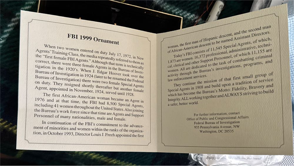 FBI Christmas Ornament 1999  ornament collectible - Main Image 2