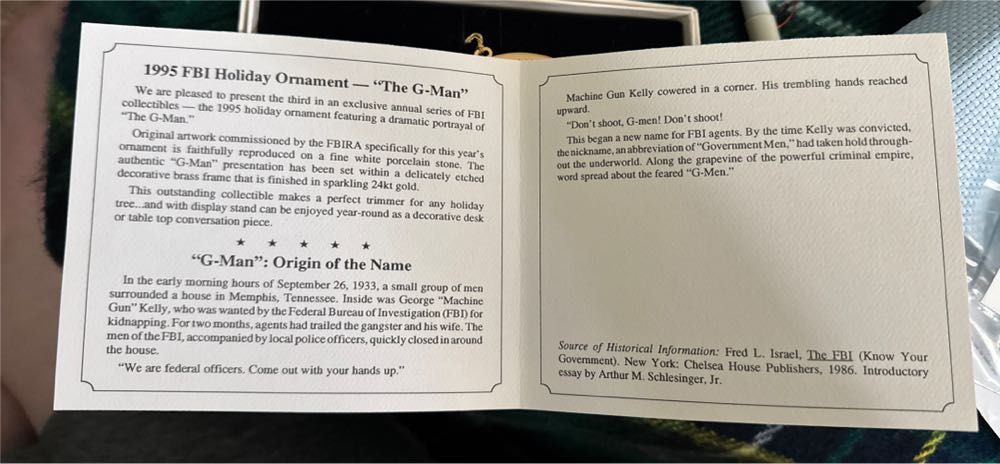 FBI Christmas Ornament 1995  ornament collectible - Main Image 2