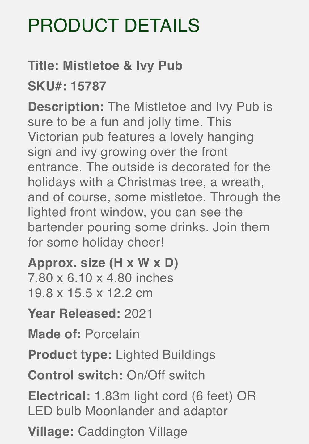 #15787 Mistletoe And Ivy Pub  (Caddington Village) ornament collectible - Main Image 2