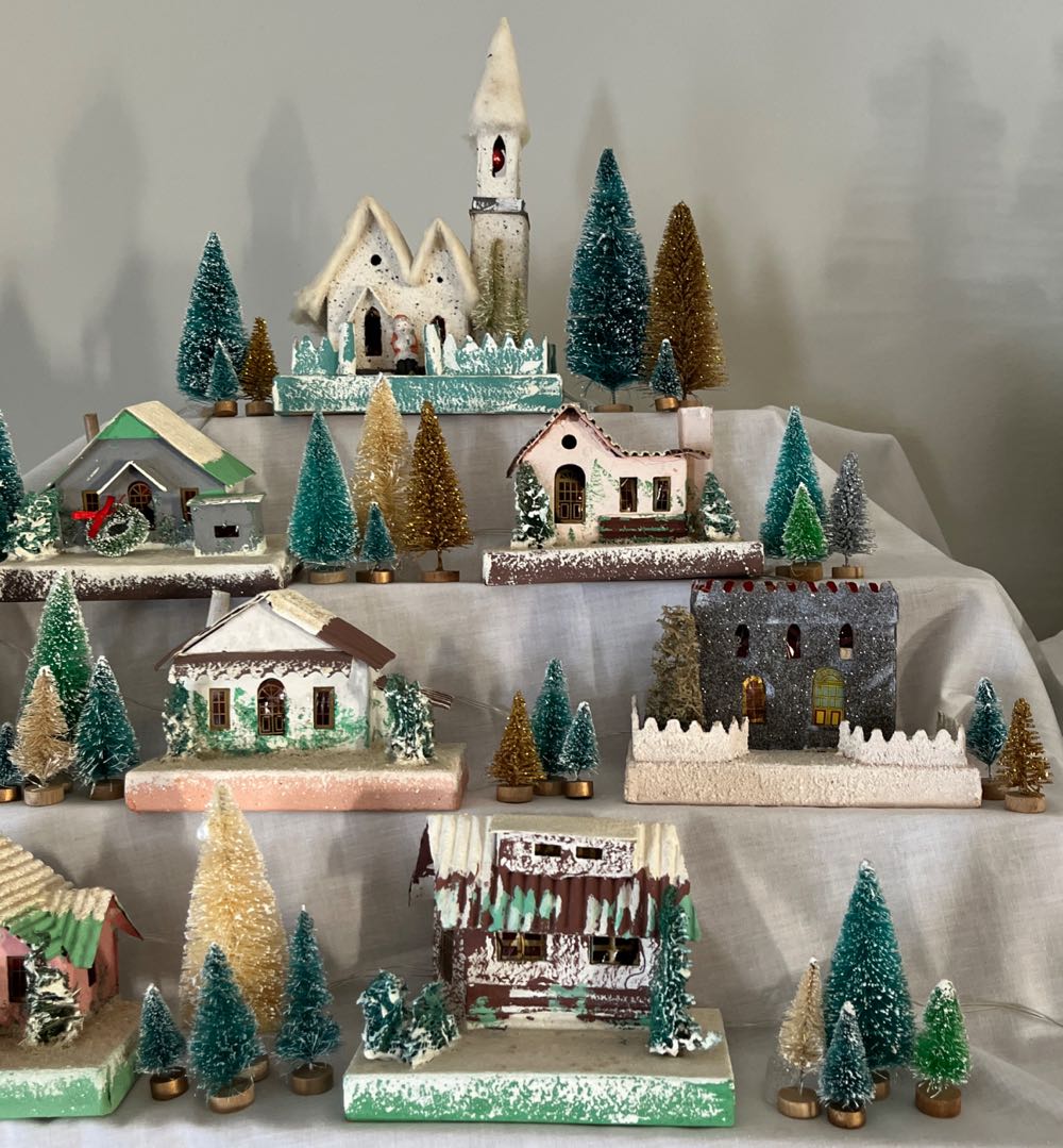 Christmas Putz. #3. Pink Hose. Left Side. Second Shelf. Right.   ornament collectible - Main Image 2