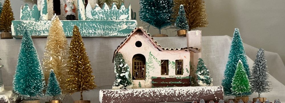 Christmas Putz. #3. Pink Hose. Left Side. Second Shelf. Right.   ornament collectible - Main Image 3