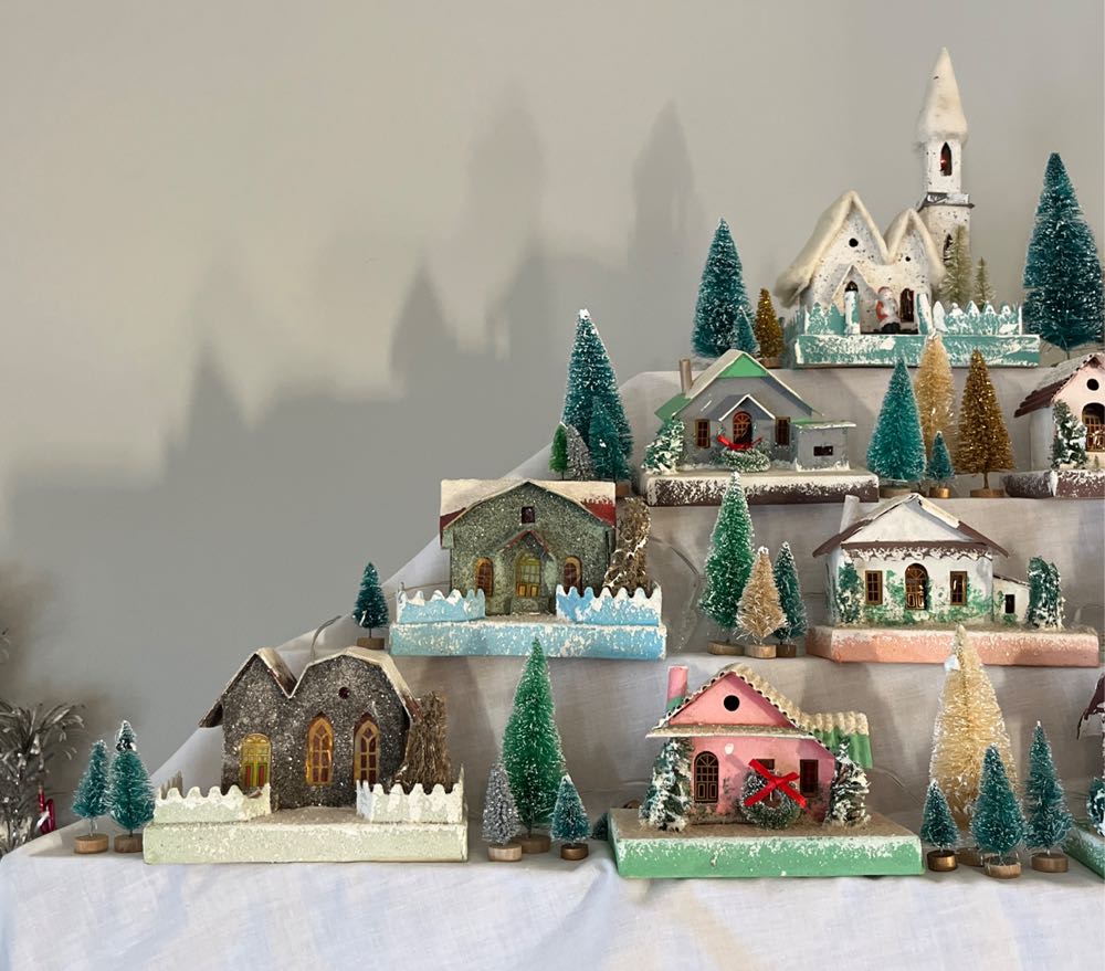 Christmas Putz. #7. Gray Small Church. Left Side. Bottom Shelf. Left.   ornament collectible - Main Image 2