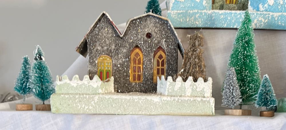 Christmas Putz. #7. Gray Small Church. Left Side. Bottom Shelf. Left.   ornament collectible - Main Image 3