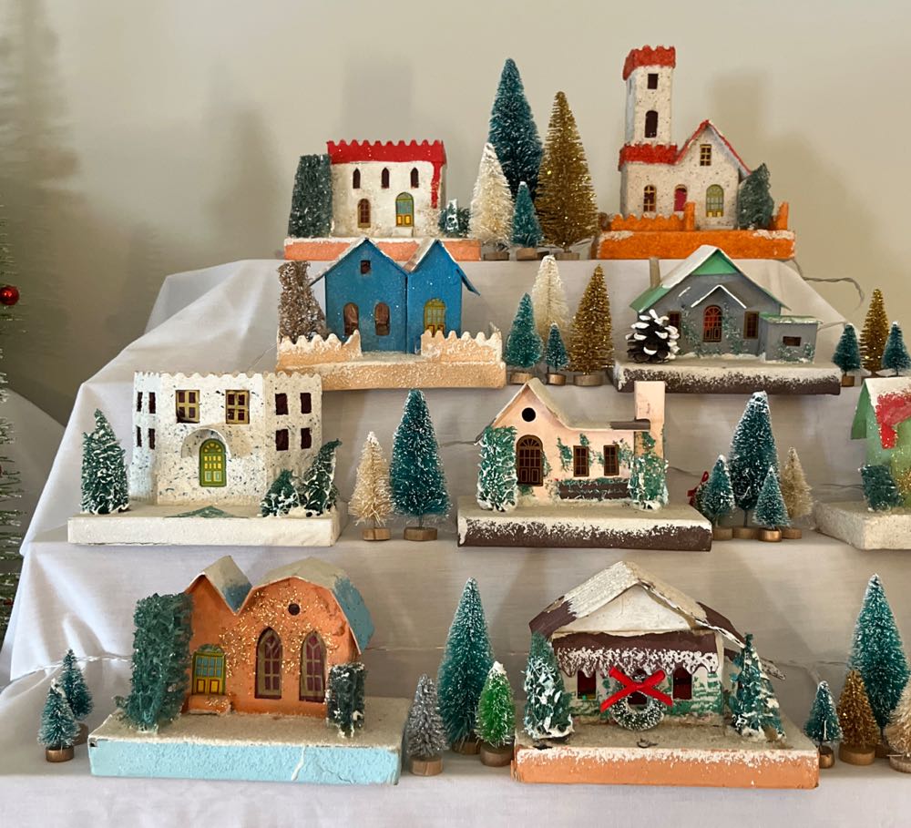 Christmas Putz. #15. Pink House. Right Side. 3rd Shelf. Middle.  - Putz Houses ornament collectible - Main Image 2