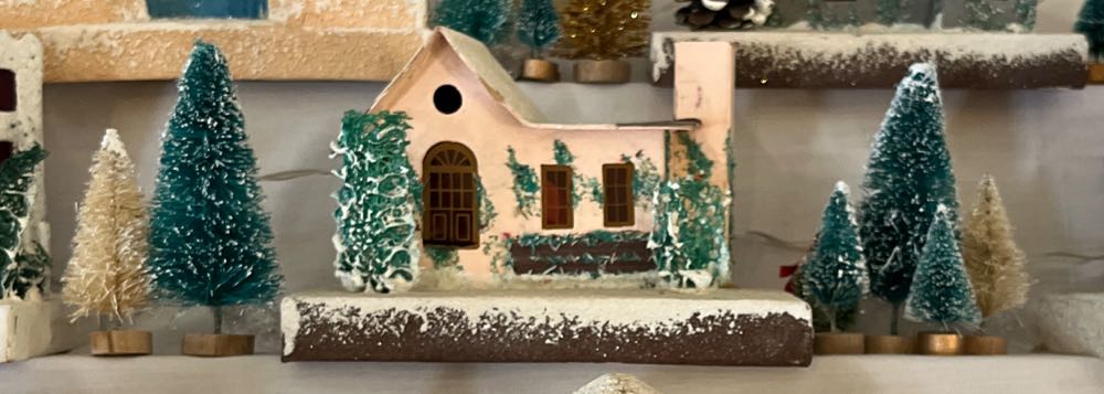 Christmas Putz. #15. Pink House. Right Side. 3rd Shelf. Middle.  - Putz Houses ornament collectible - Main Image 3