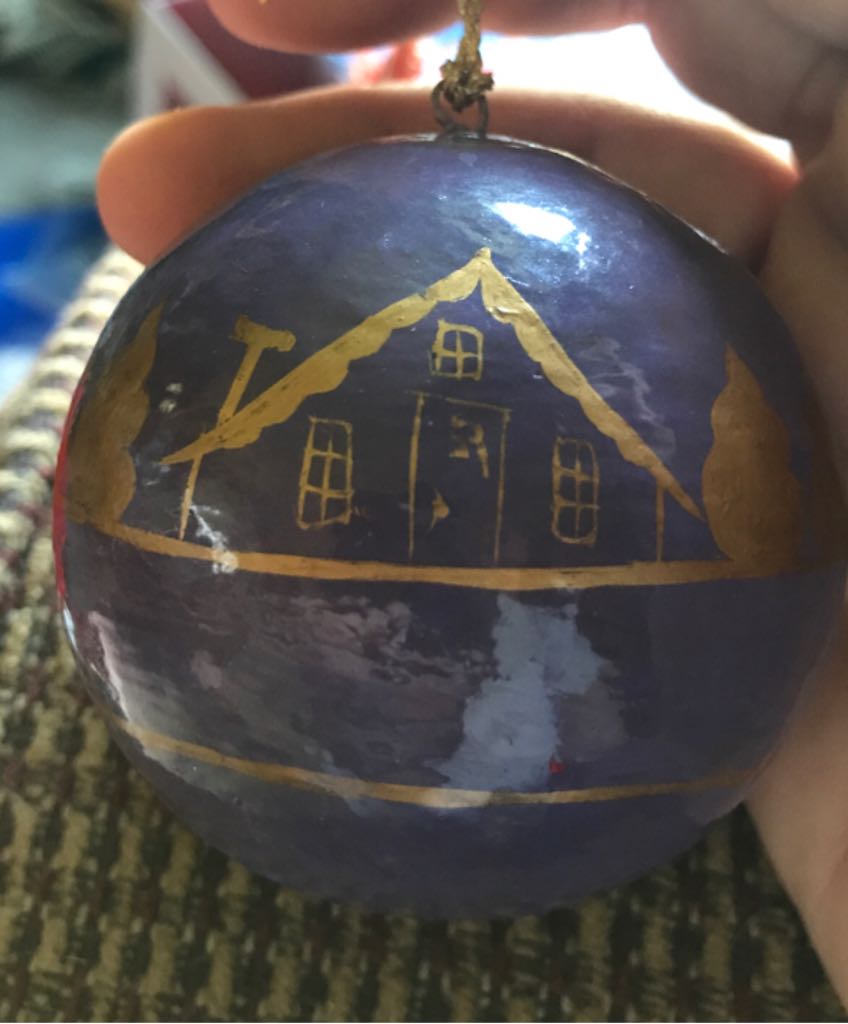 Paper Mache - Ornament - Purple - Trees, Santa, Sleigh, House  ornament collectible - Main Image 2