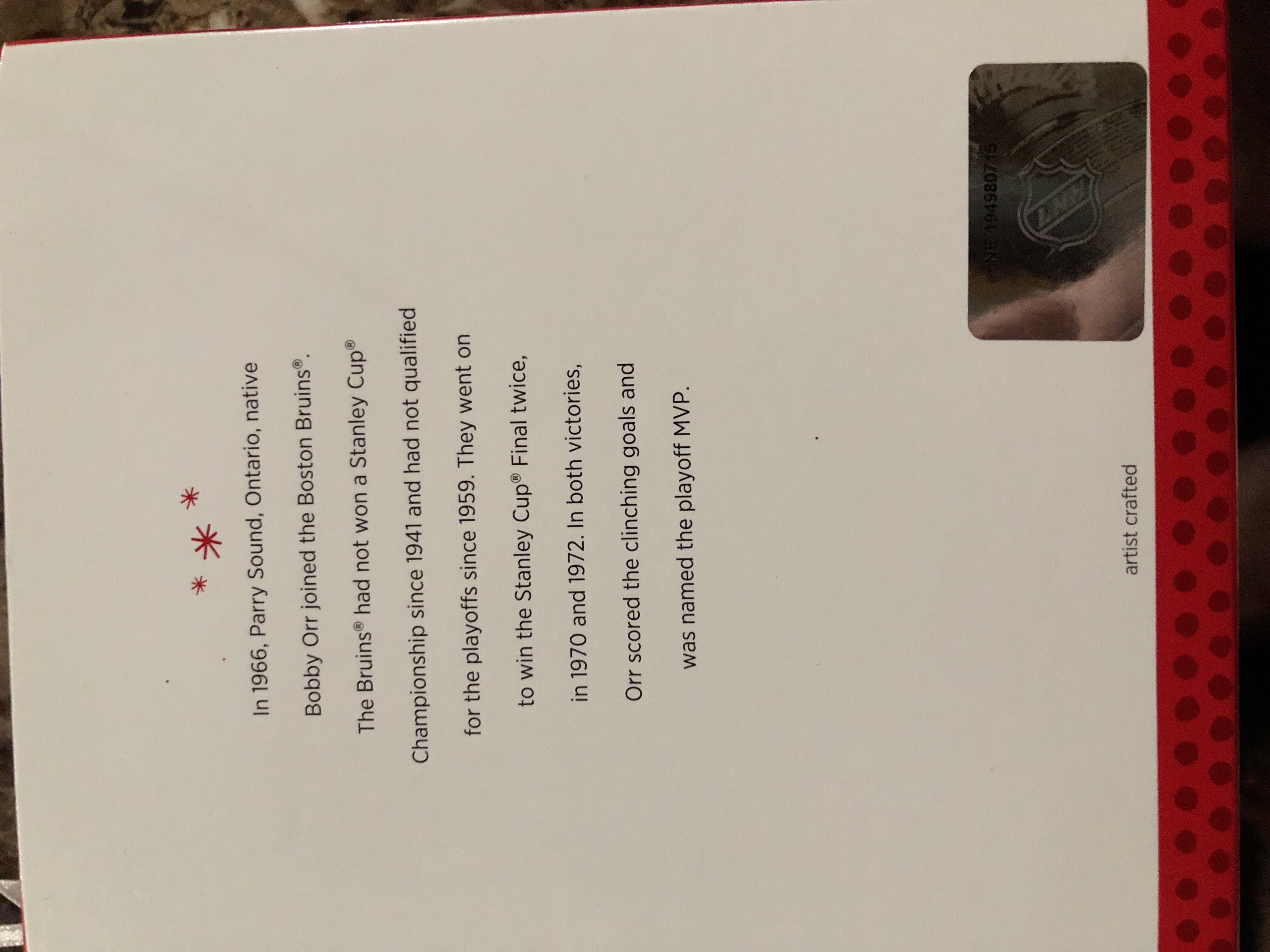 Bobby Orr - Boston Bruins (Sports) ornament collectible [Barcode 795902361532] - Main Image 2