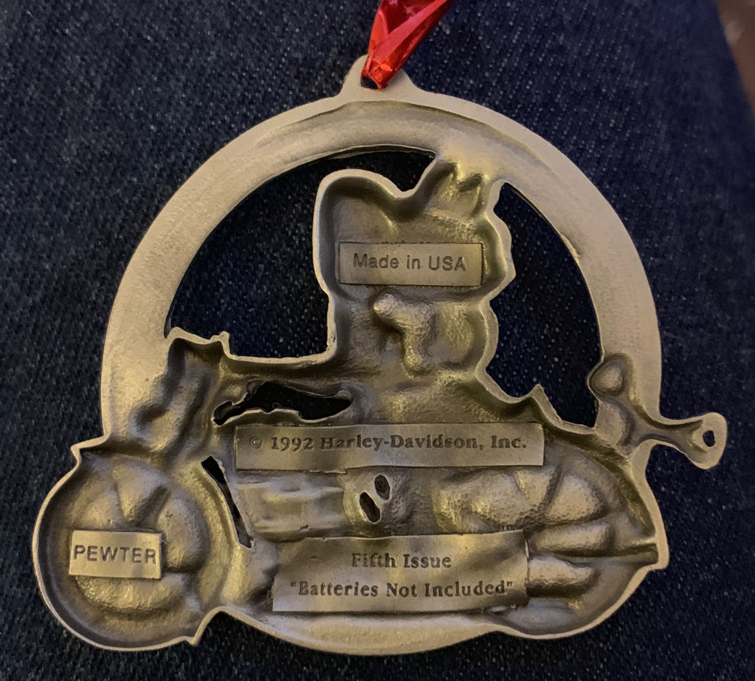 Pewter 1992 Harley Davidson Batteries Not Included  ornament collectible - Main Image 2