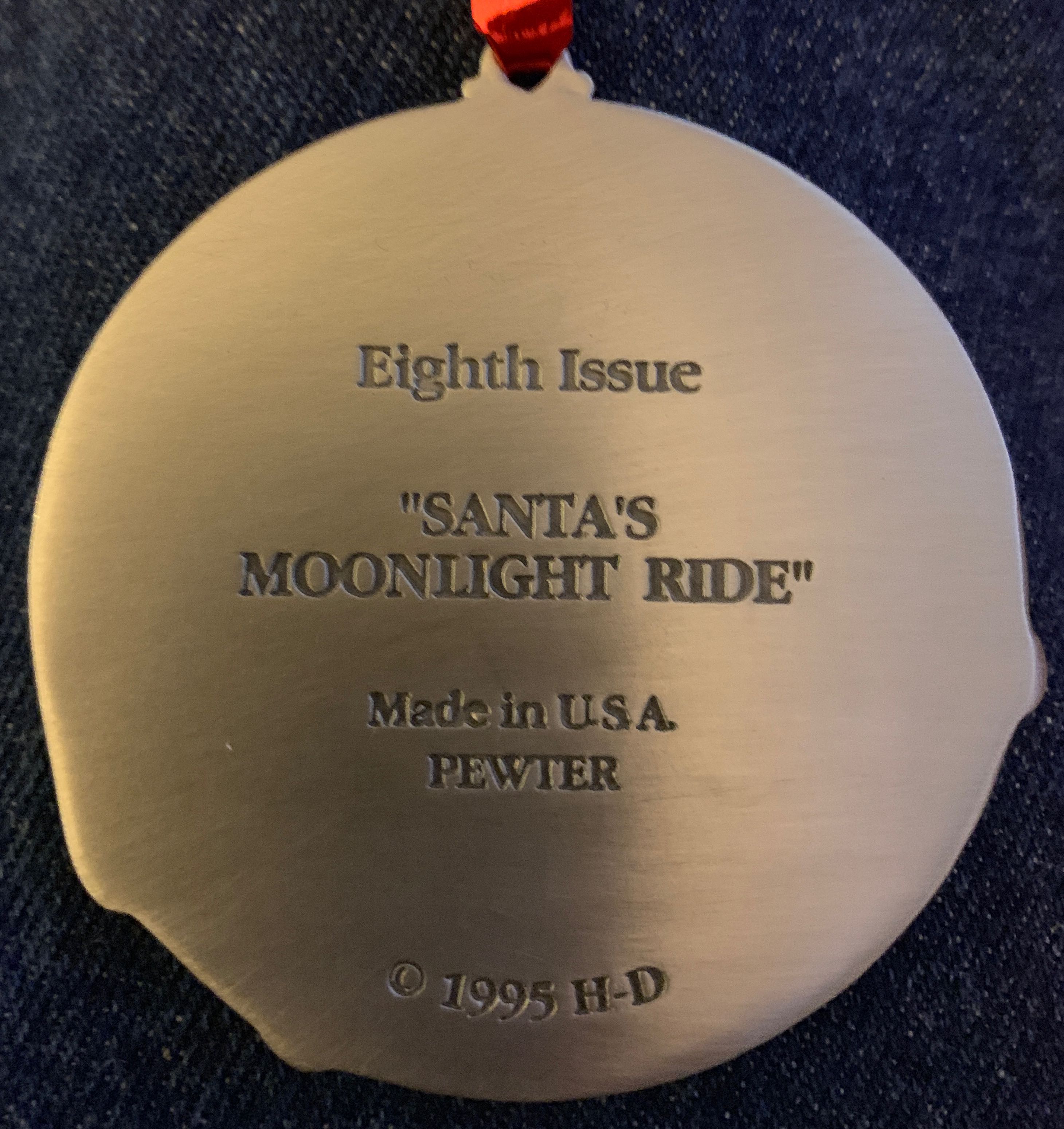 Pewter 1995 Harley Davidson Santa’s Moonlight Ride  ornament collectible - Main Image 2
