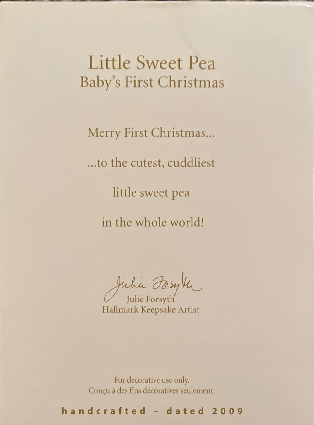 Little Sweet Pea - Baby’s First Christmas (Family) ornament collectible [Barcode 795902086237] - Main Image 3