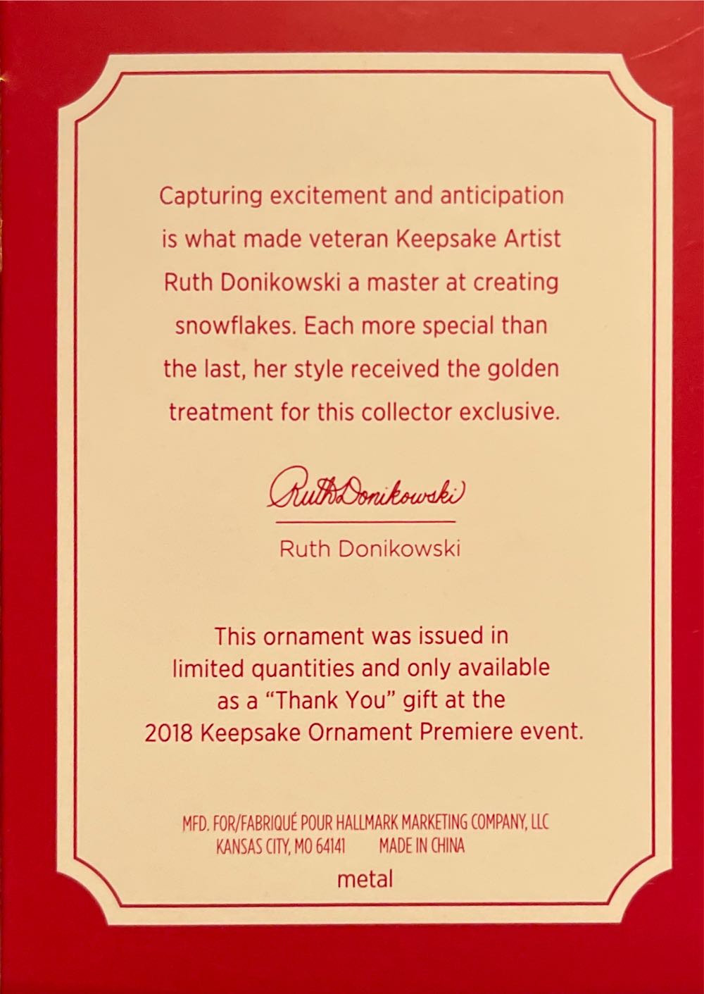 A Glistening Gift For You - Snowflake (Keepsake Ornament Club Member Exclusive) ornament collectible [Barcode 763795346639] - Main Image 2