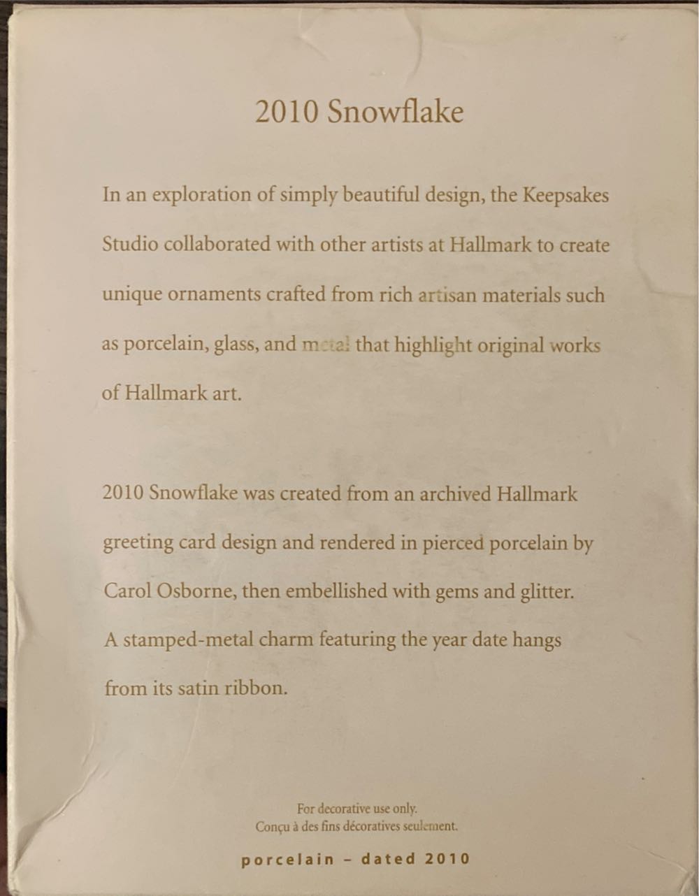 Snowflake 2010 - Snowflake (Porcelain, Snowflake) ornament collectible [Barcode 795902163655] - Main Image 2