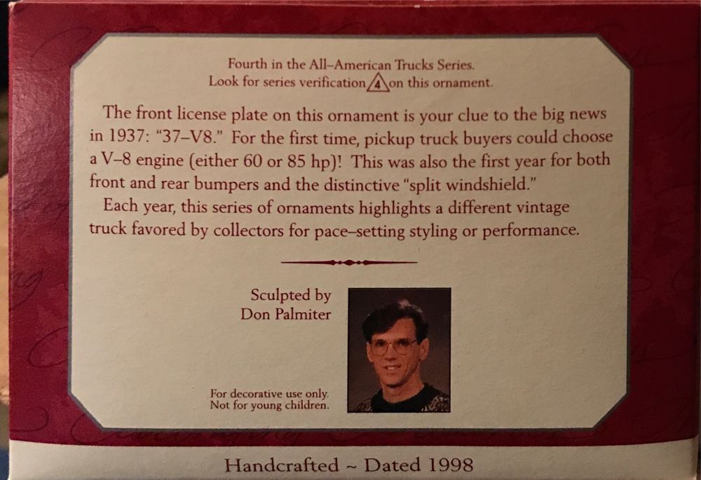 #4 1937 Ford V-8 - All-American Trucks (Trucks) ornament collectible [Barcode 015012432183] - Main Image 2