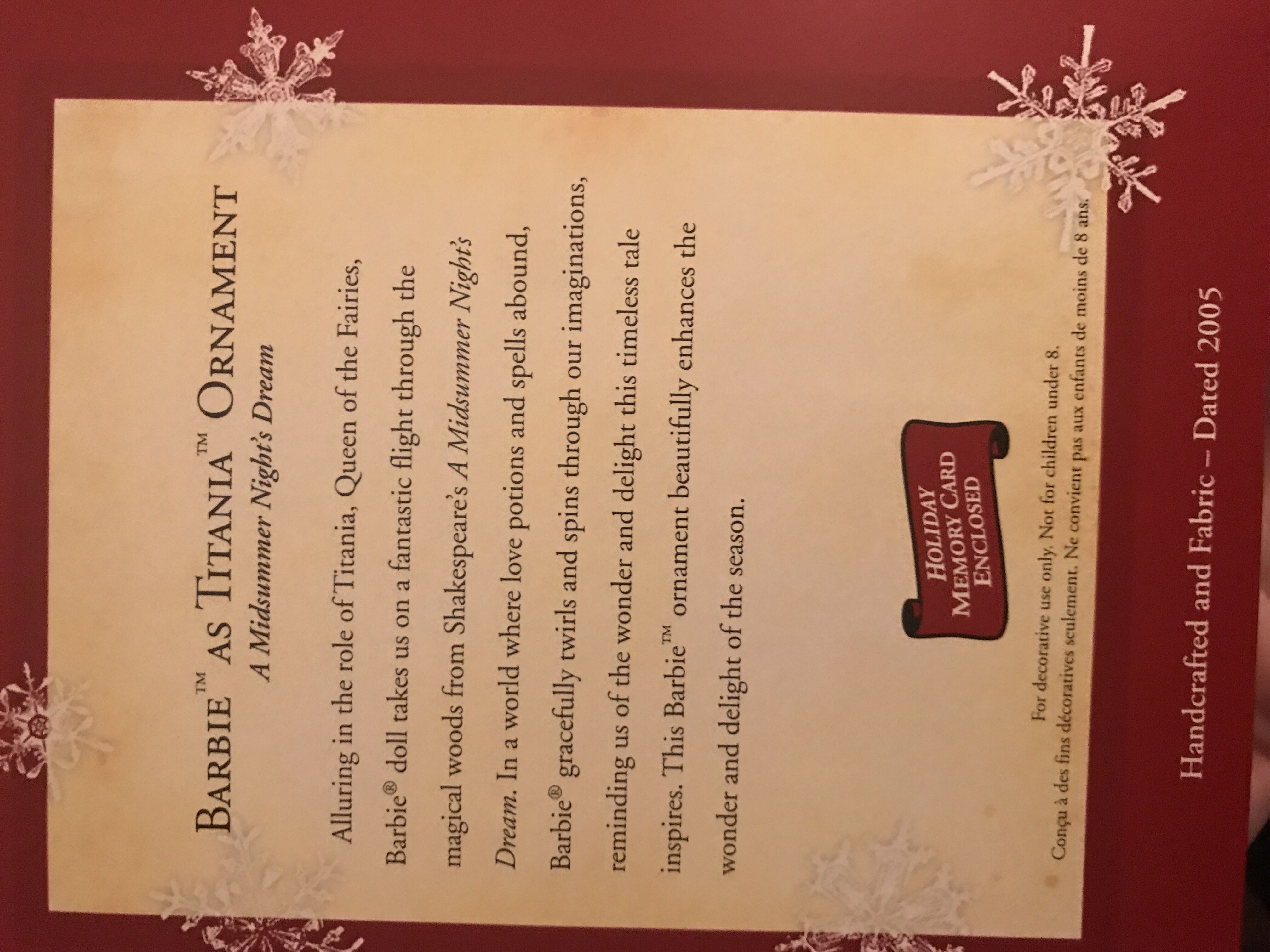 Barbie As Titania In A Midsummer Night’s Dream - Barbie (A Midsummer Nights Dream) ornament collectible [Barcode 015012879032] - Main Image 2