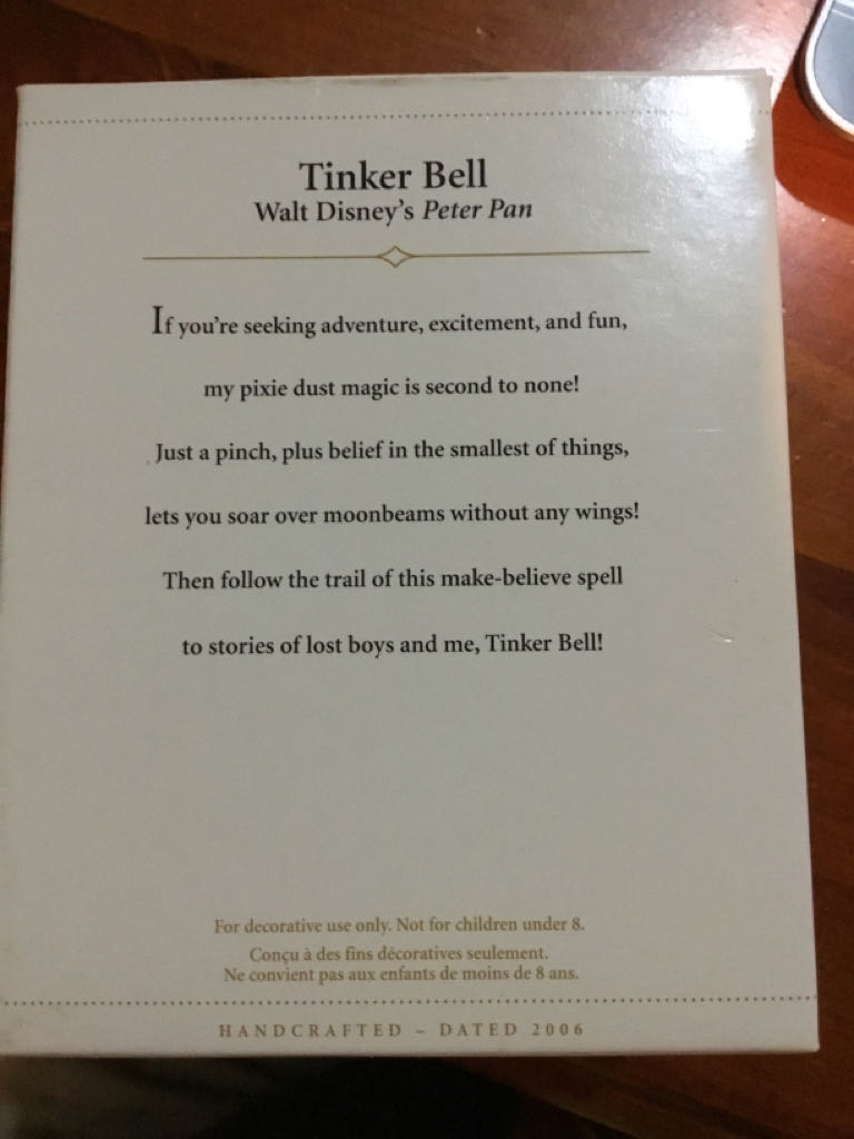 Tinker Bell - Disney Peter Pan (Movies & TV) ornament collectible [Barcode 015012941647] - Main Image 2