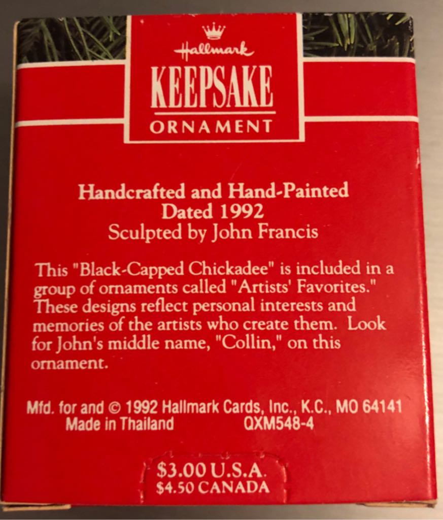 MO - Black-Capped Chickadee - Artist’s Favorites (Birds) ornament collectible [Barcode 070000027635] - Main Image 2