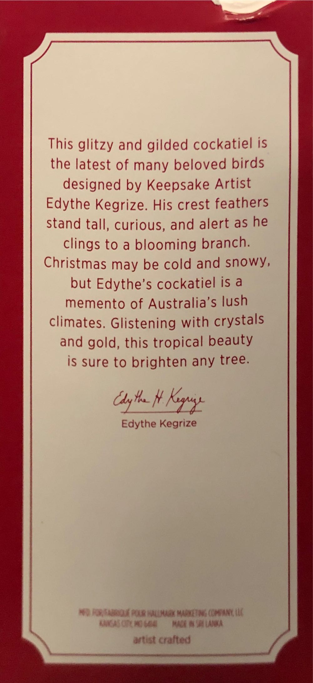 Clever Cockatiel 2019 - Beauty Of Birds (Special Edition) ornament collectible [Barcode 763795462193] - Main Image 2