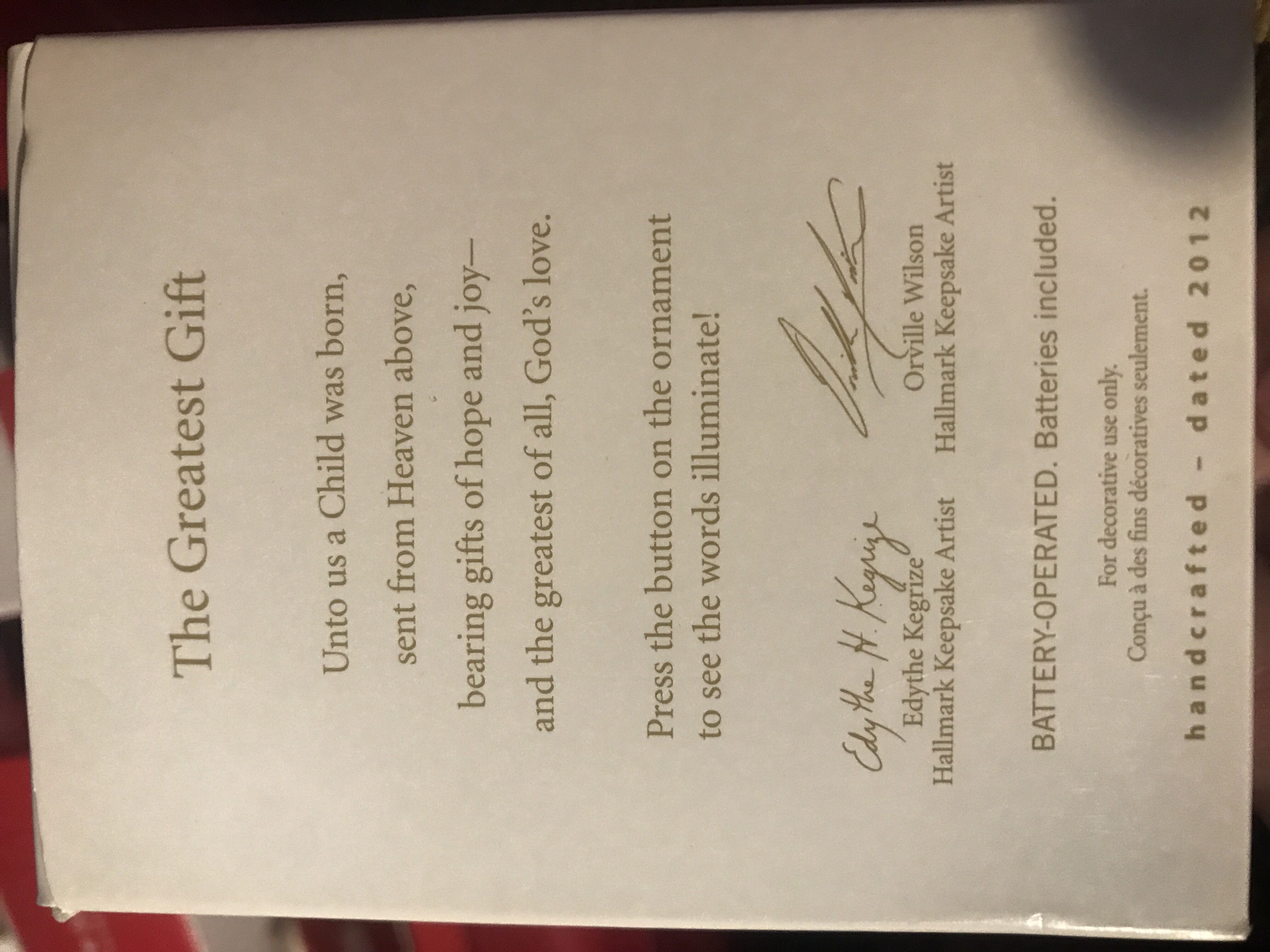 The Greatest Gift  ornament collectible [Barcode 795902275242] - Main Image 2