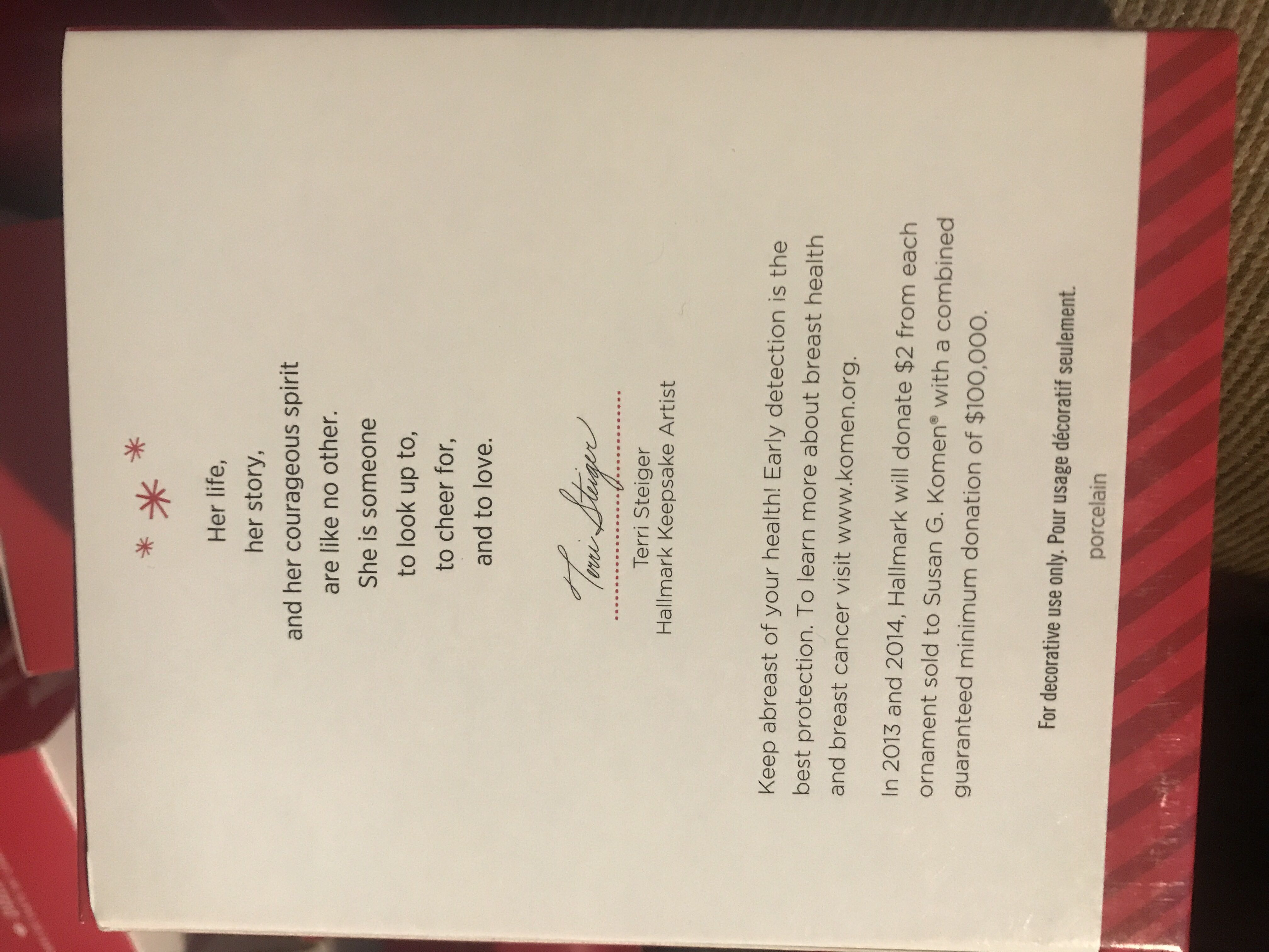 One Like No Other - Susan G. Komen ornament collectible [Barcode 795902458713] - Main Image 2