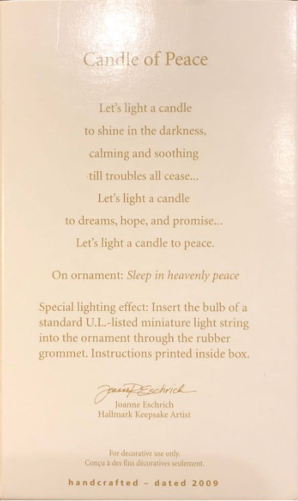 Candle of Peace - Hallmark Keepsake (Angels) ornament collectible [Barcode 795902090890] - Main Image 2