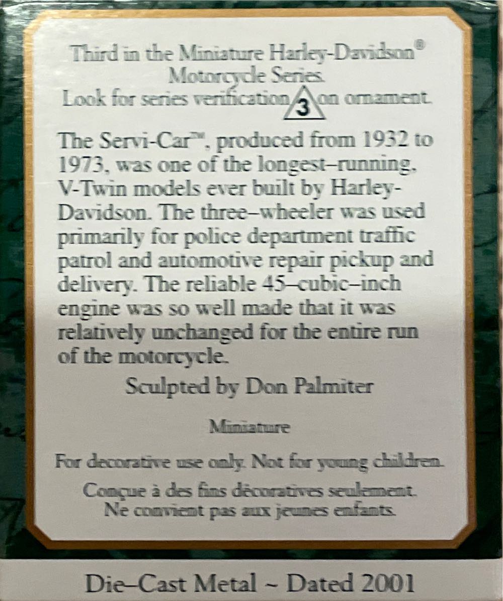 1947 Servi-Car #3 - Miniature Harley-Davidson Motorcycles (Harley-Davidson) ornament collectible [Barcode 015012625042] - Main Image 2