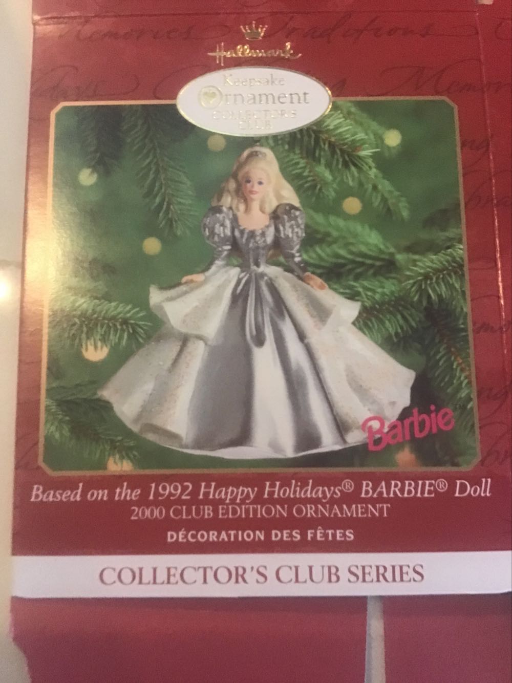 Based on the 1992 Happy Holidays Barbie  ornament collectible - Main Image 1