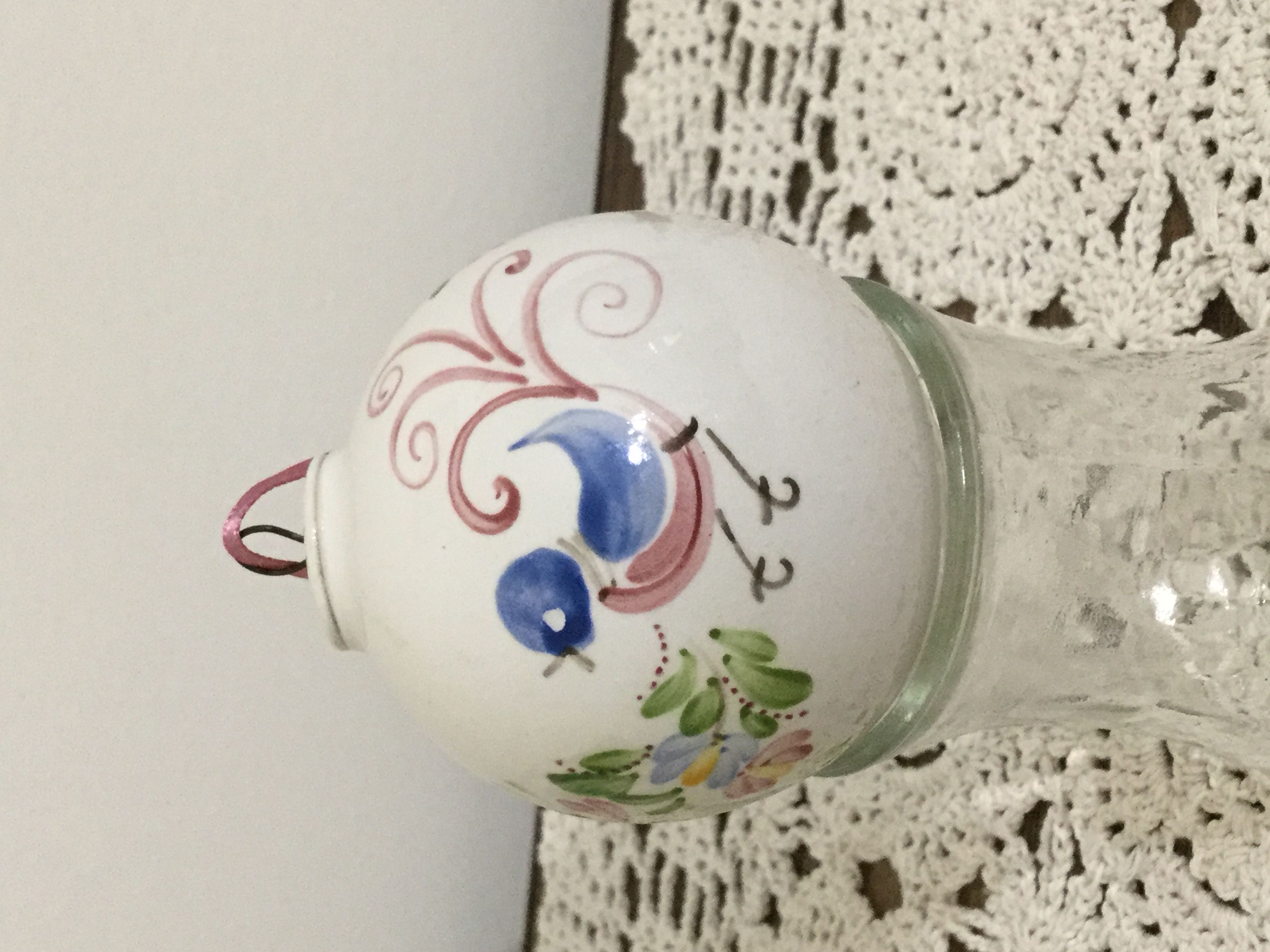 White ball  with blue bird and pastel flowers  ornament collectible - Main Image 1
