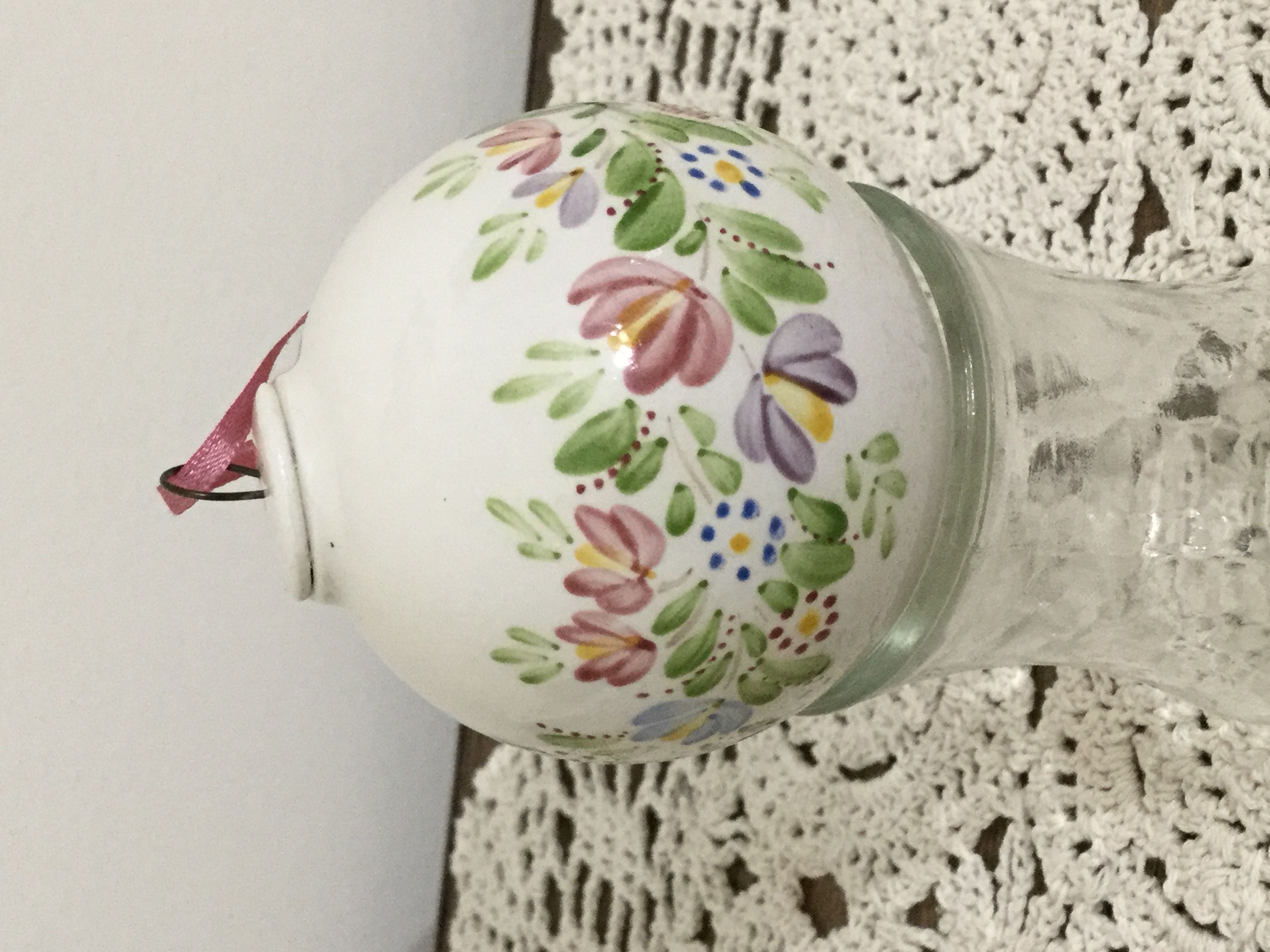 White ball  with blue bird and pastel flowers  ornament collectible - Main Image 2