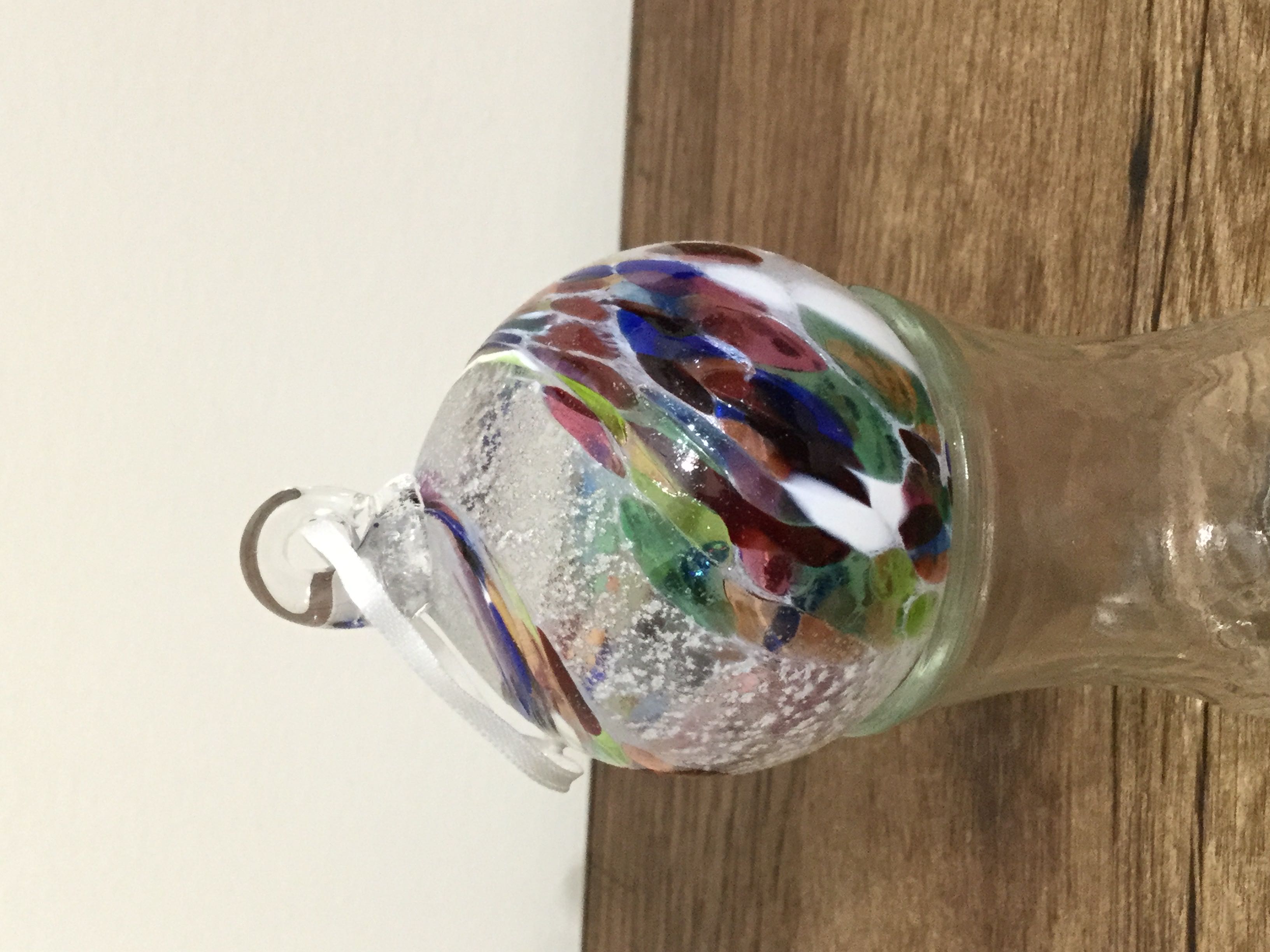 Loretta Eby Clear ball with Tiny White dots & Multicolor Splotches  (Art Glass) ornament collectible - Main Image 2