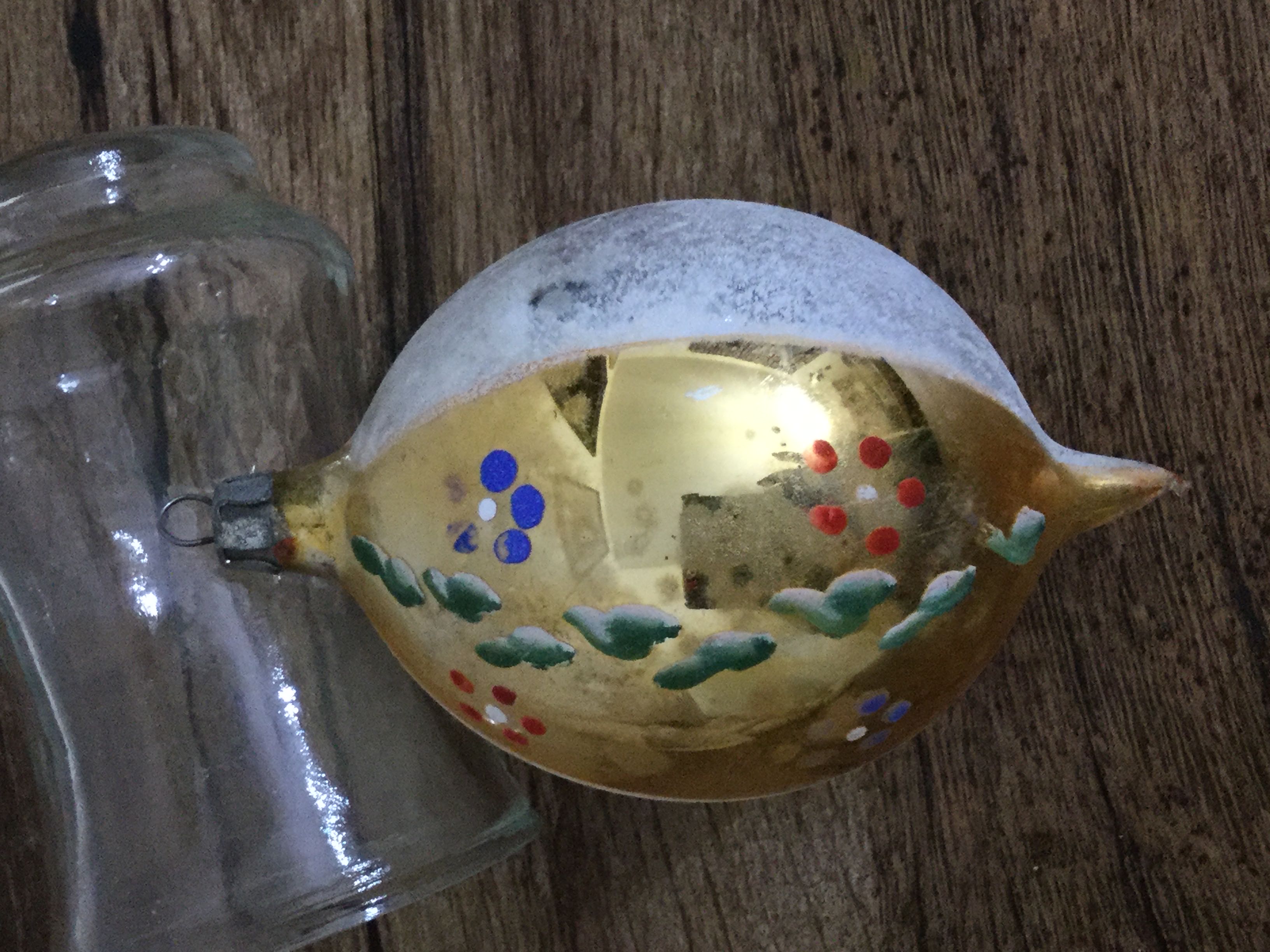 Green & Gold paneled pointed drop with Purple flowers  ornament collectible - Main Image 2