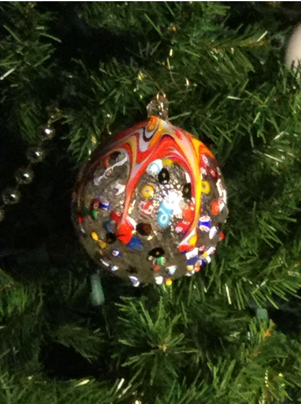 Murano Millefiore Ball with Orange Starburst on top  (Art Glass) ornament collectible - Main Image 2