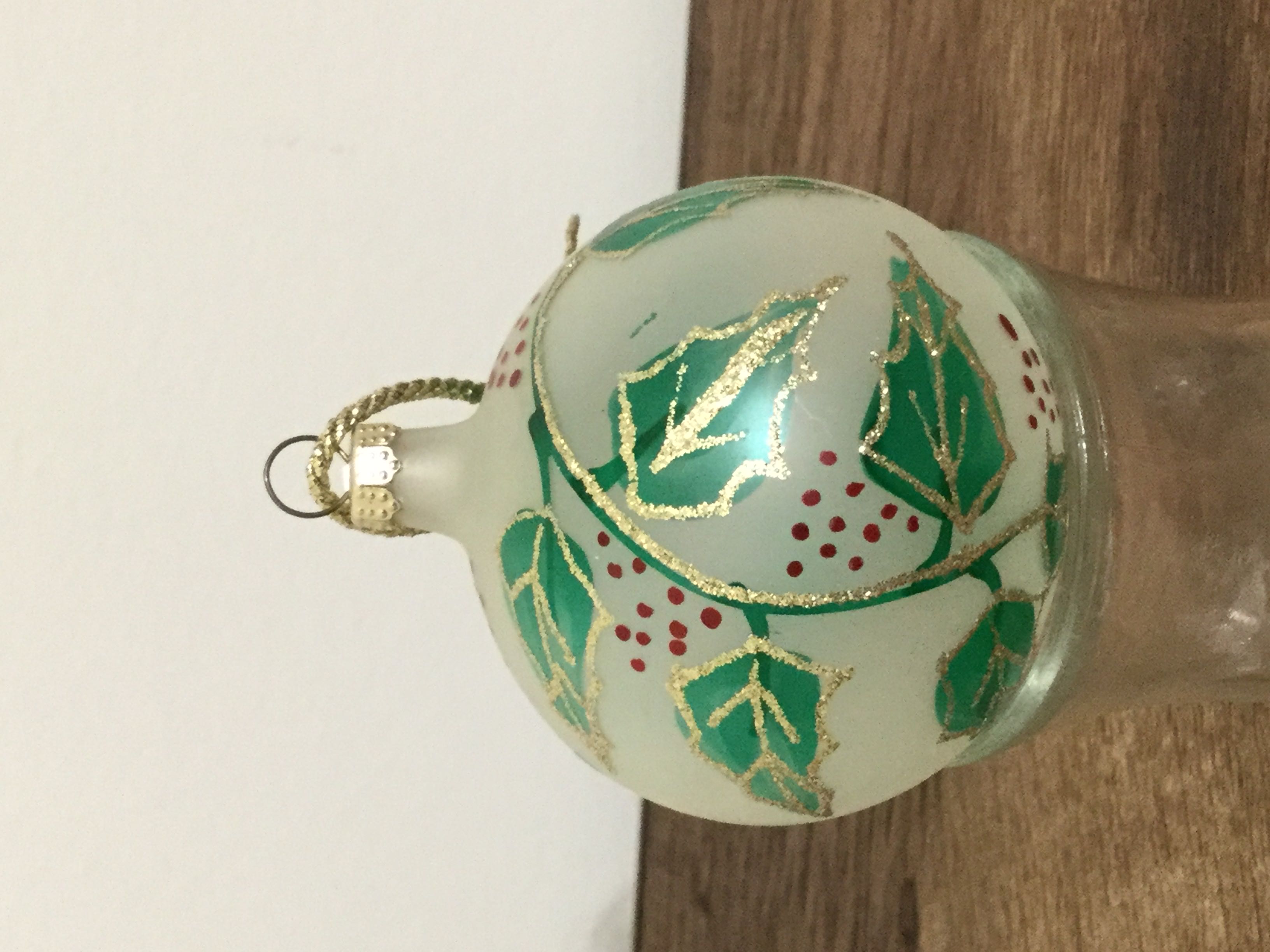 Frosted ball with  painted Holly &. Berrries,  ornament collectible - Main Image 1