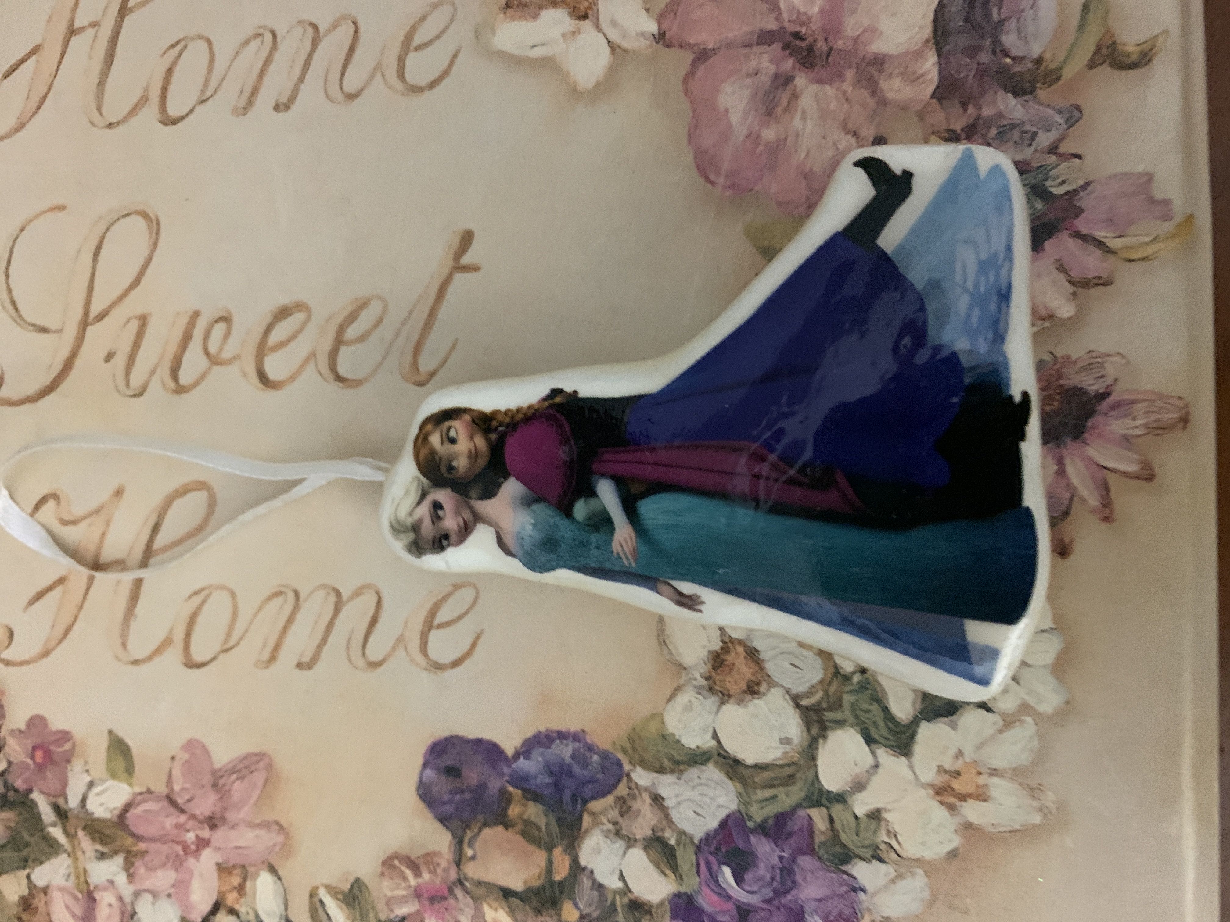 Green & Gold paneled pointed drop with Purple flowers