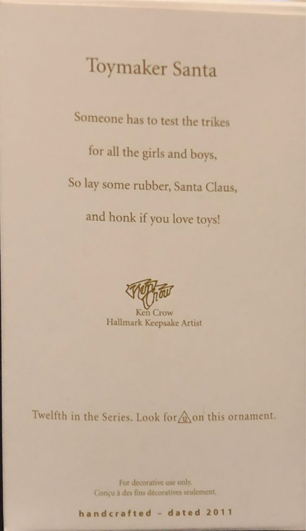 Toymaker Santa 12 Repaint Register To Win - Toymaker Santa (Repaint Tricycle Santa) ornament collectible - Main Image 2