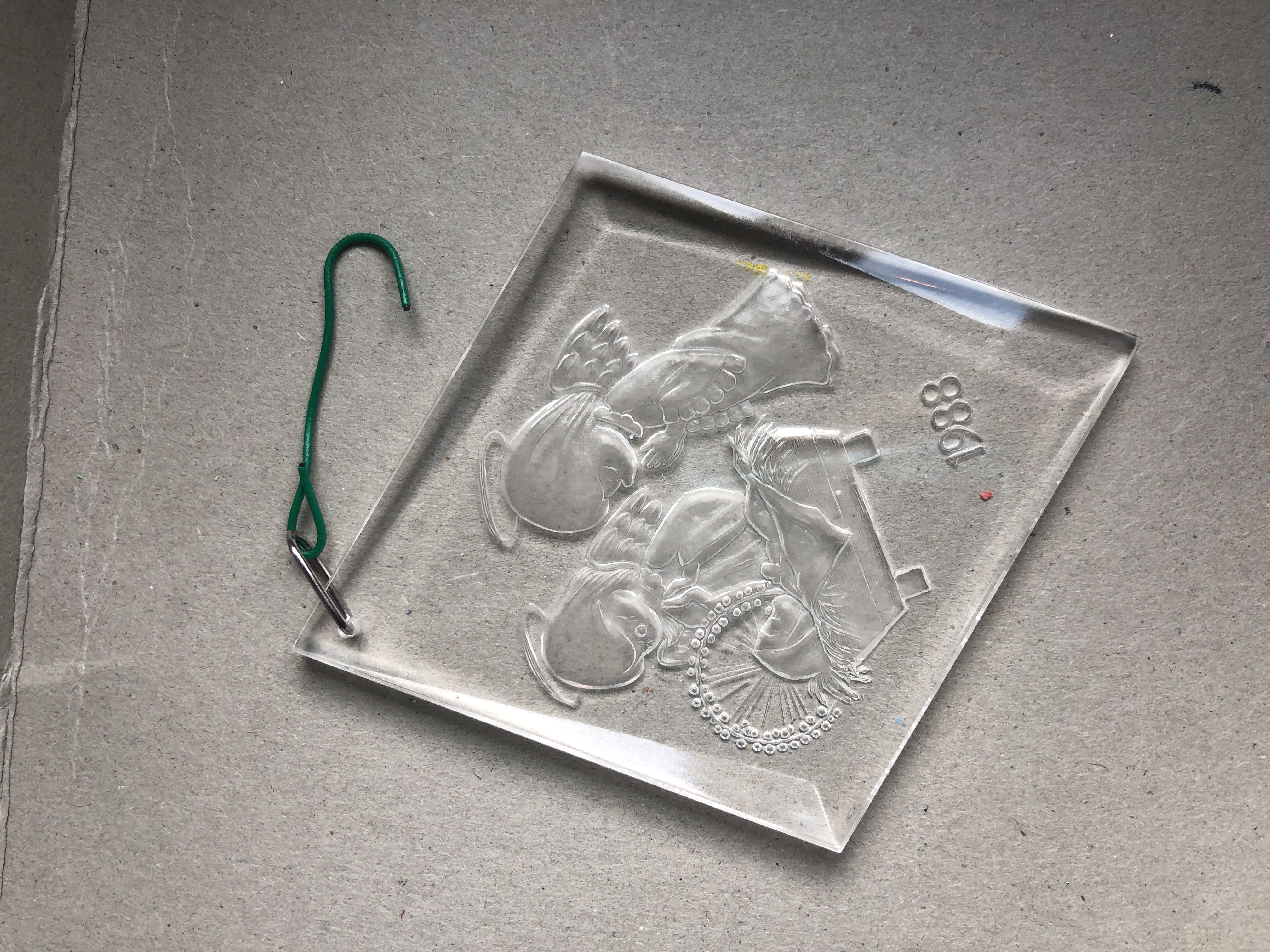 Clear plastic Angels and manger diamond  ornament collectible - Main Image 1