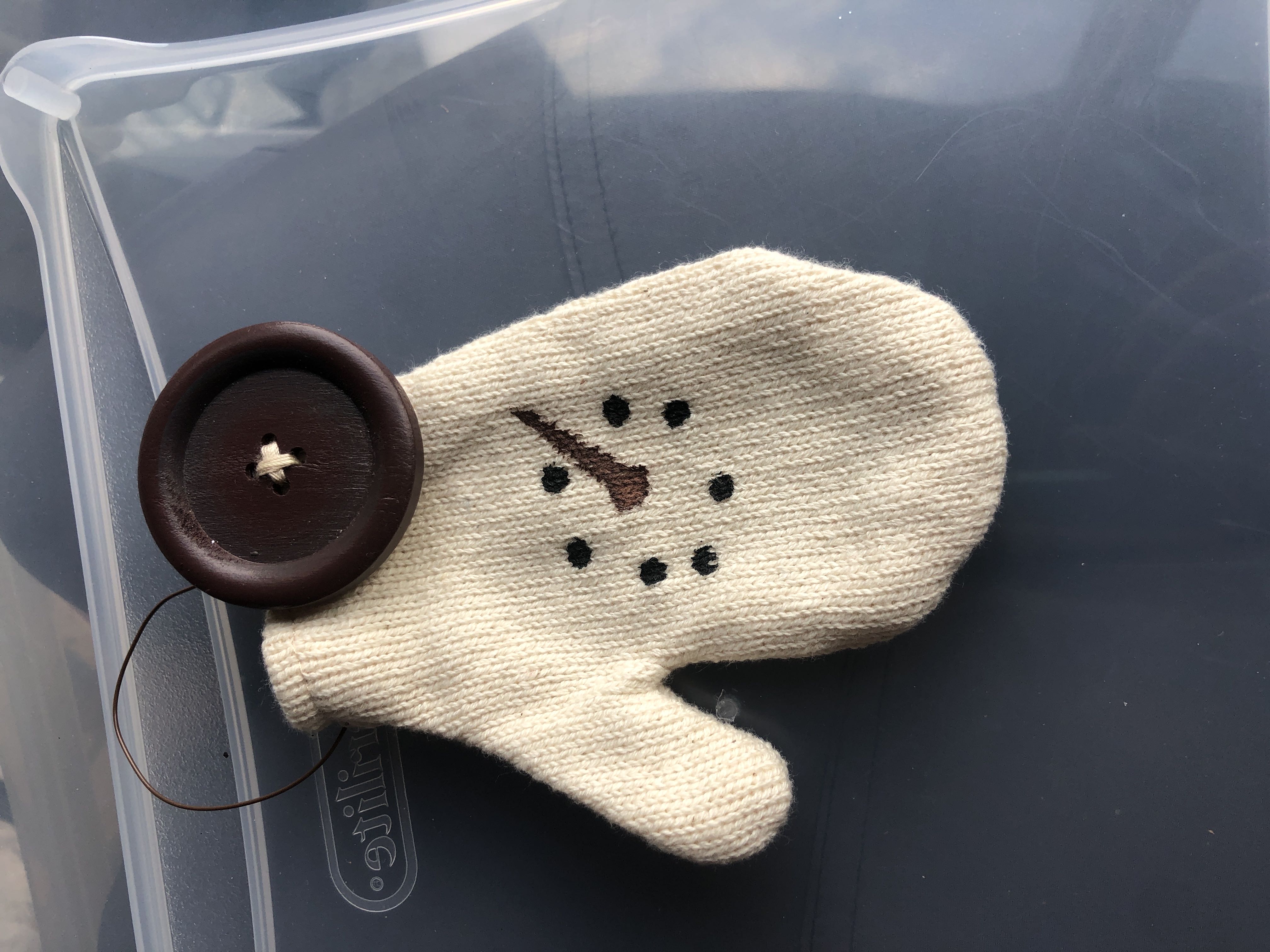 Snowman mitten and brown button  ornament collectible - Main Image 1