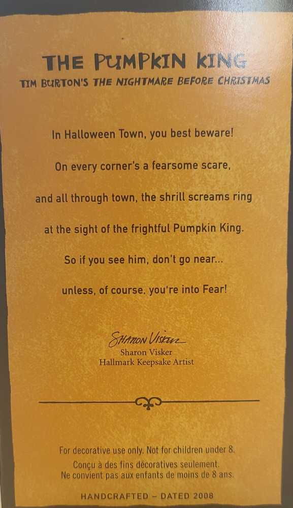 NBC - The Pumpkin King - Tim Burton’s The Nightmare Before Christmas (Halloween) ornament collectible [Barcode 795902037185] - Main Image 2