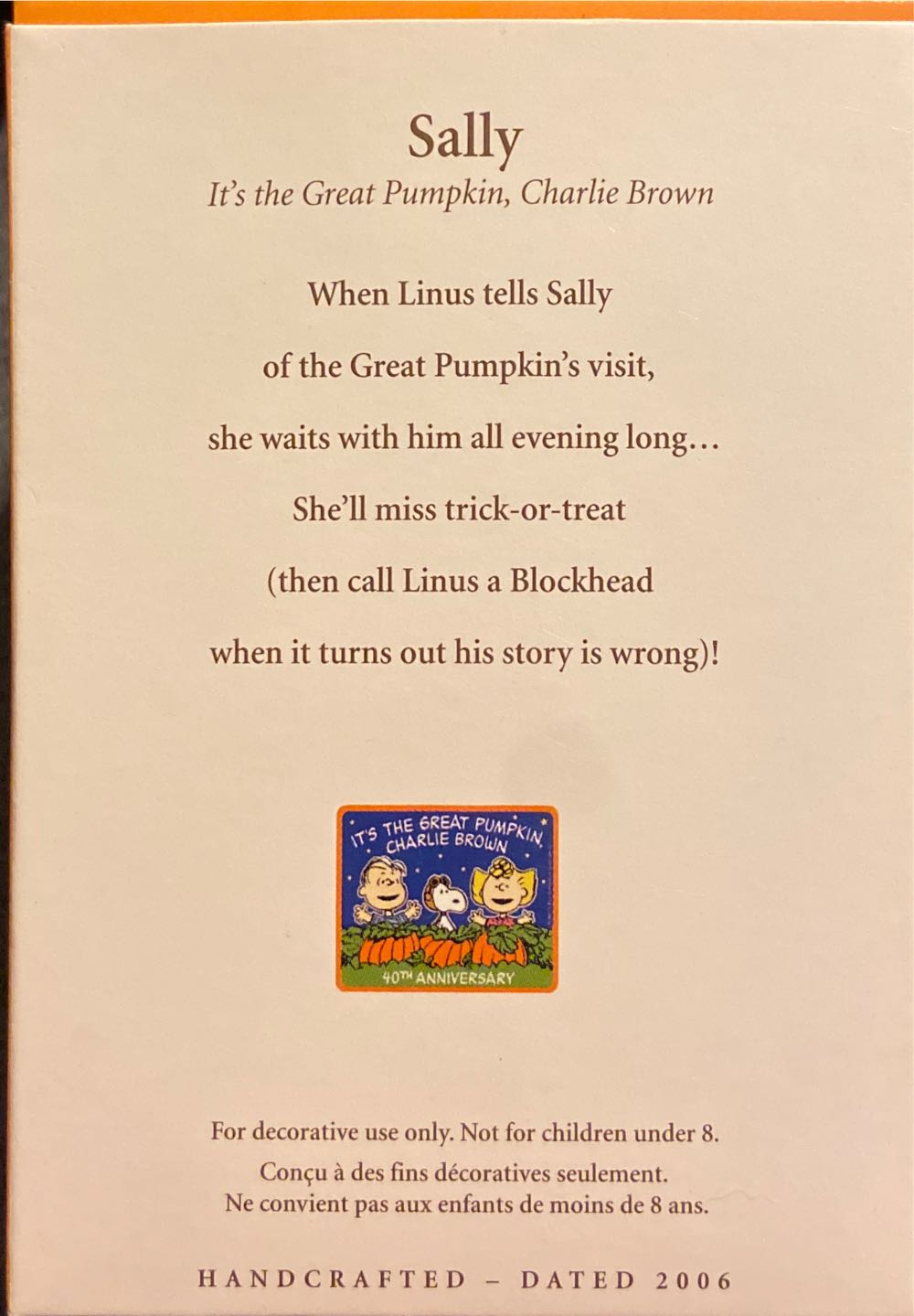 ITGP Sally - It’s The Great Pumpkin Charlie Brown - It’s the Great Pumpkin, Charlie Brown (Halloween - Peanuts) ornament collectible [Barcode 015012954258] - Main Image 2