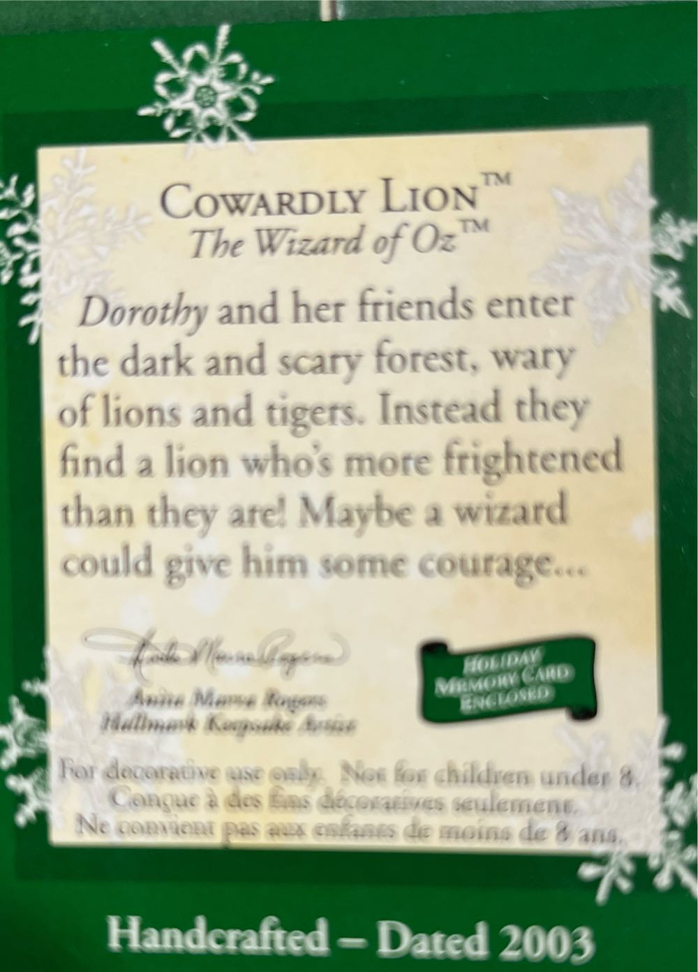 Wizard Of Oz: Cowardly Lion - The Wonders Of Oz Series Miniature (Wizard of Oz) ornament collectible [Barcode 015012722802] - Main Image 2