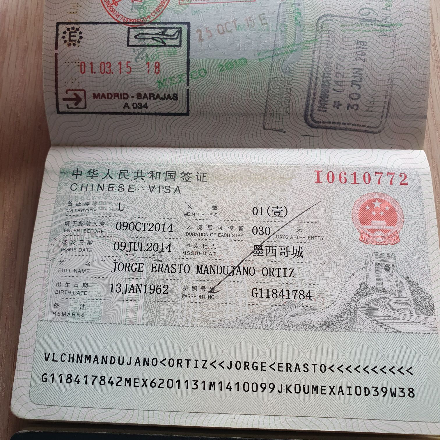 Visa 2013-2023 - Jorge Mandujano Ortiz (Pasaporte 2013-2023) ornament collectible - Main Image 2