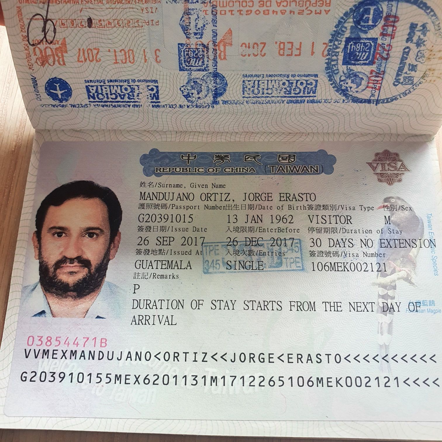 Visa 2016-2026 - Jorge Mandujano Ortiz (Pasaporte 2016-2026) ornament collectible - Main Image 2