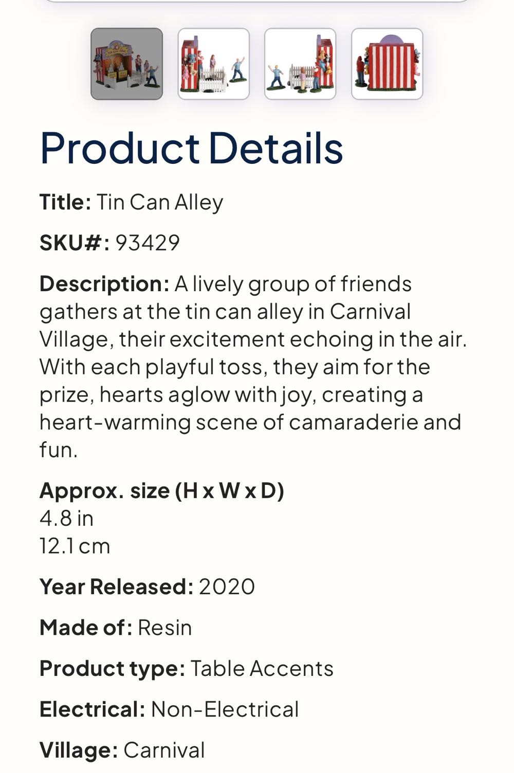 Tin Can Alley Set Of 7 #93429 - Carnival (Accessories) ornament collectible [Barcode 728162934291] - Main Image 2