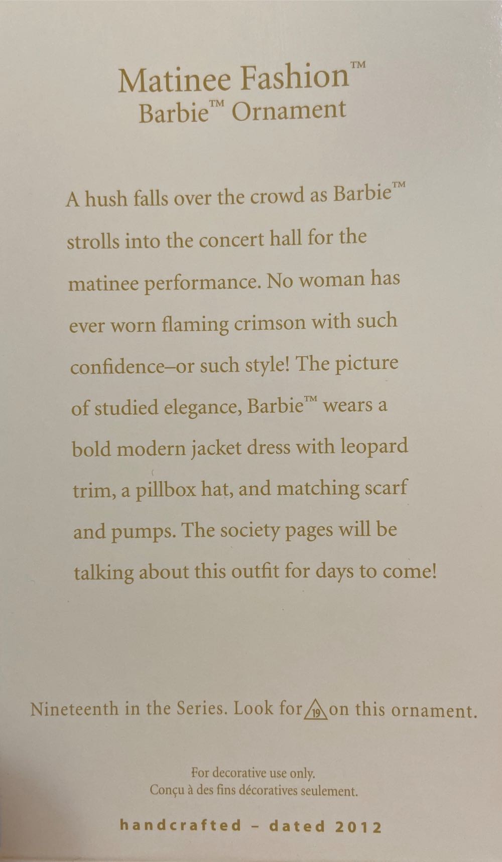 Barbie : Set #19, Matinee Fashion 2012 - Barbie (Barbie Series) ornament collectible [Barcode 795902261658] - Main Image 2